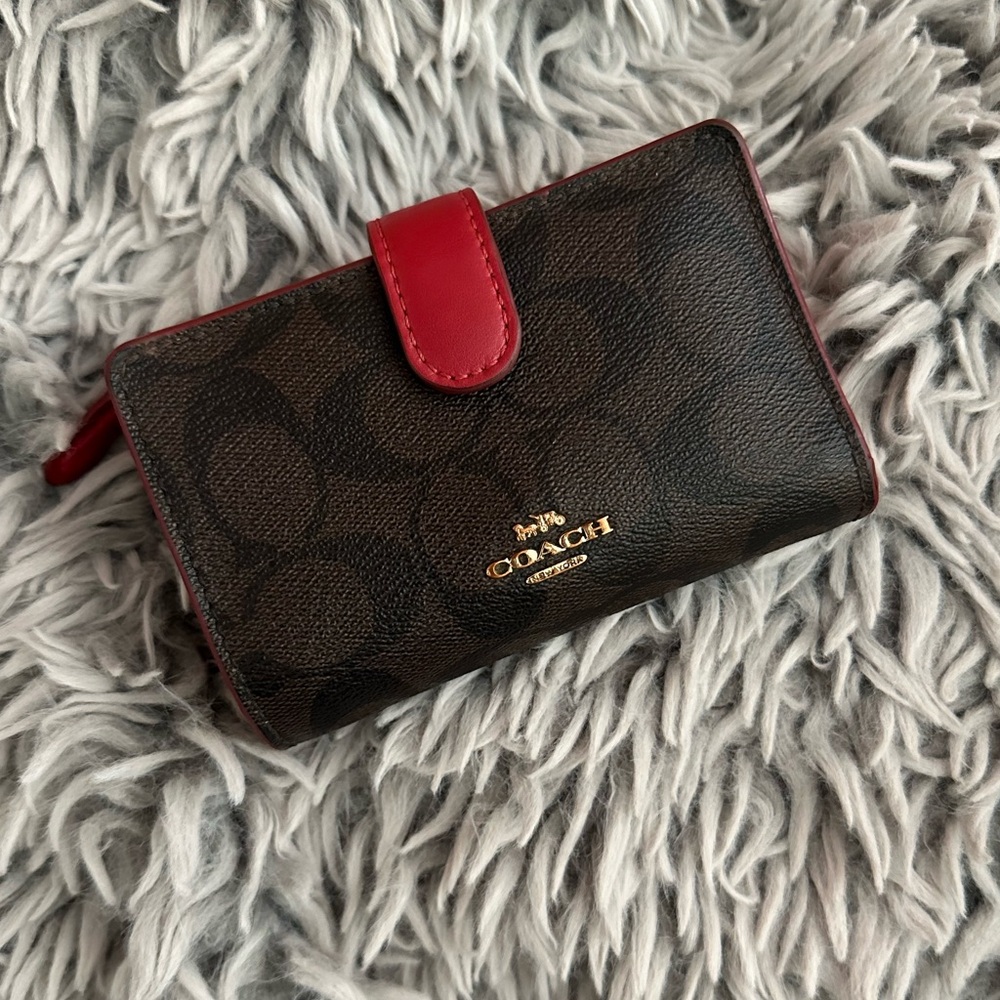 Coach red and brown zip wallet